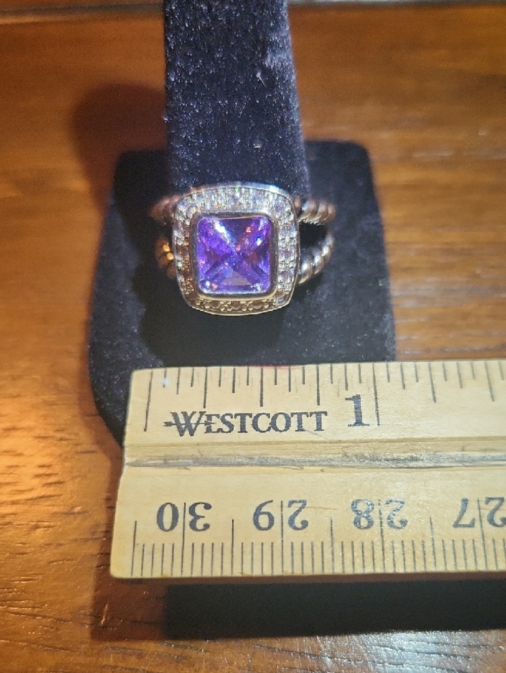 NWOT Amethyst Colored Stone Silver Antique Finished Halo Ring W/ Cubic Zirconia - Picture 3 of 8